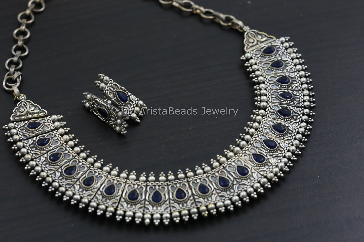 Silver Look Blue Necklace Set
