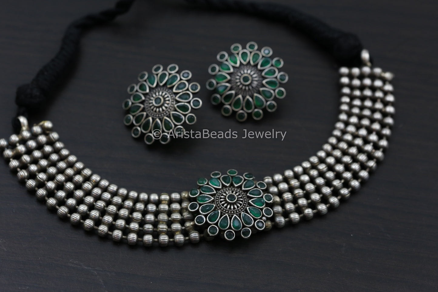 Silver Look Emerald Choker Set