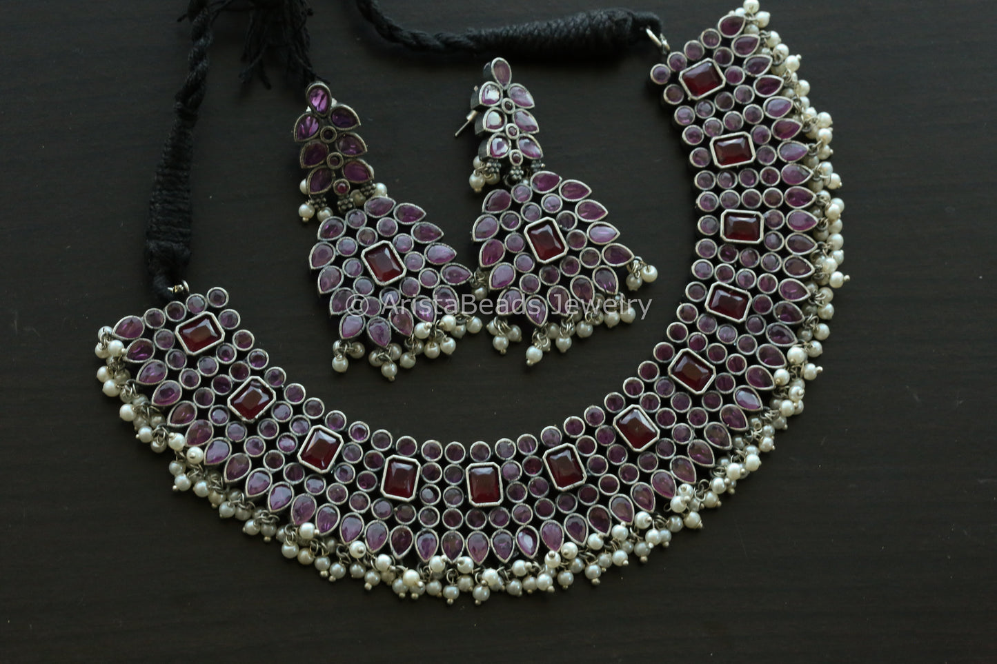 Ruby CZ Silver Look Necklace Set