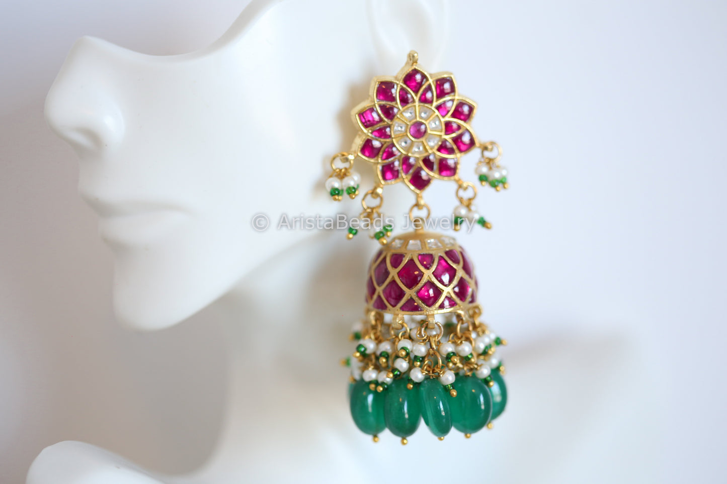 Handmade Silver Looks Kundan Jhumka