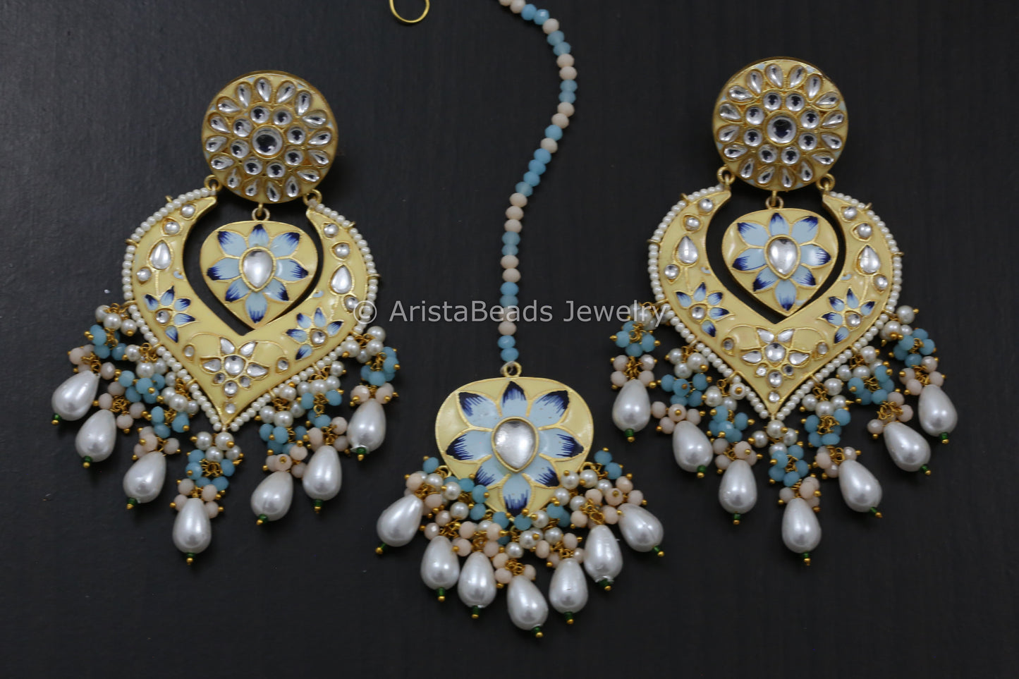 Enamel Kundan Chandbaali- Colors Available