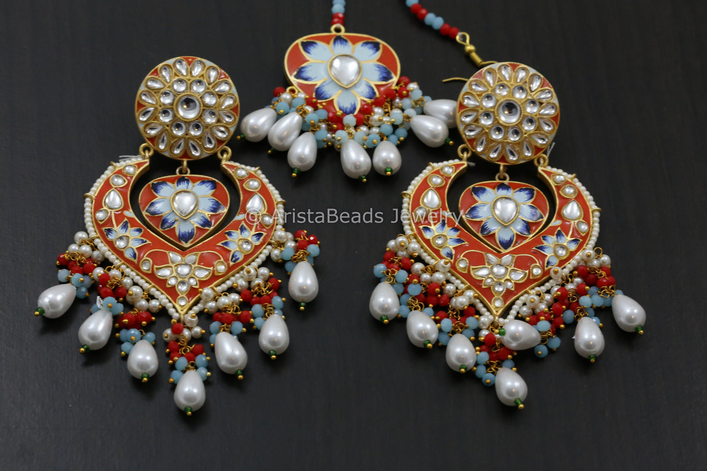 Enamel Kundan Chandbaali- Colors Available