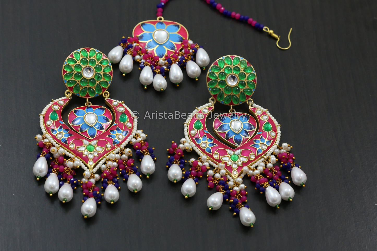 Enamel Kundan Chandbaali- Colors Available