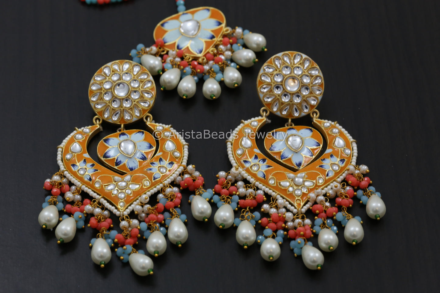 Enamel Kundan Chandbaali- Colors Available