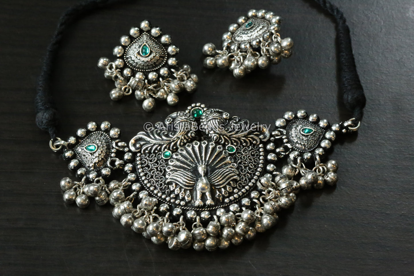 Green Peacock Kolhapuri Choker Set