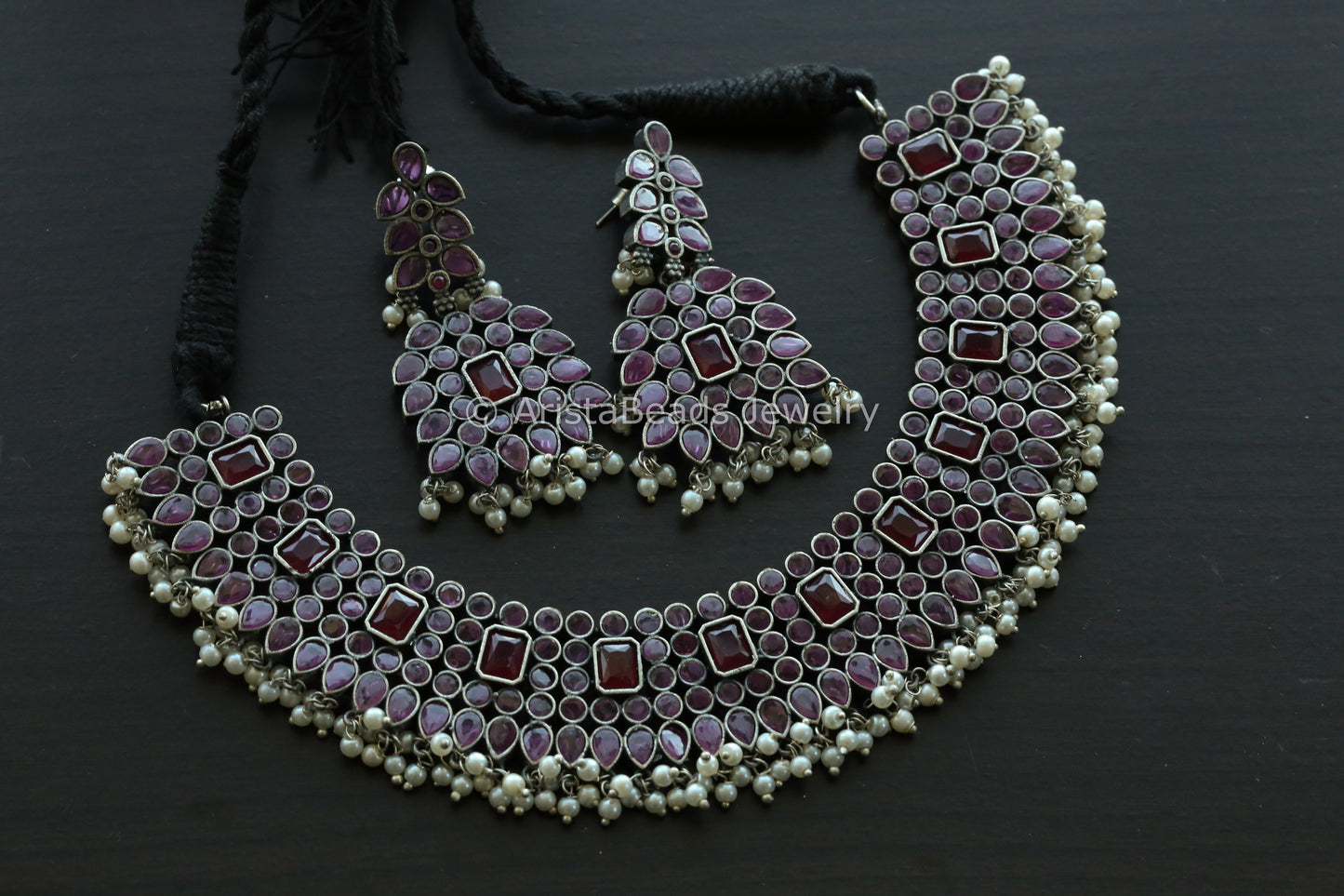 Ruby CZ Silver Look Necklace Set