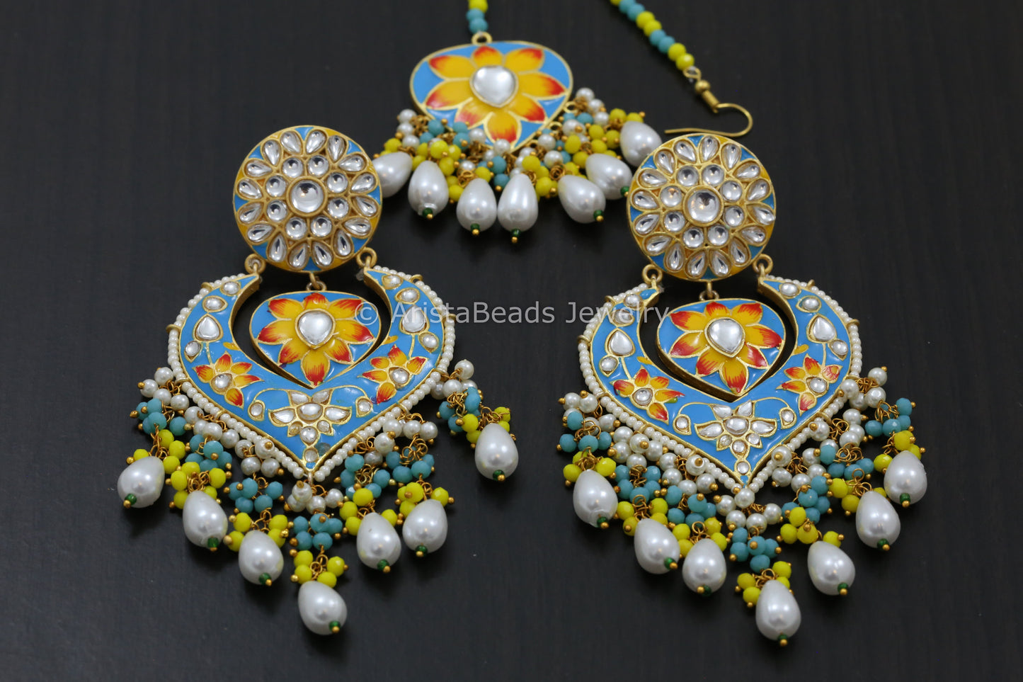 Enamel Kundan Chandbaali- Colors Available
