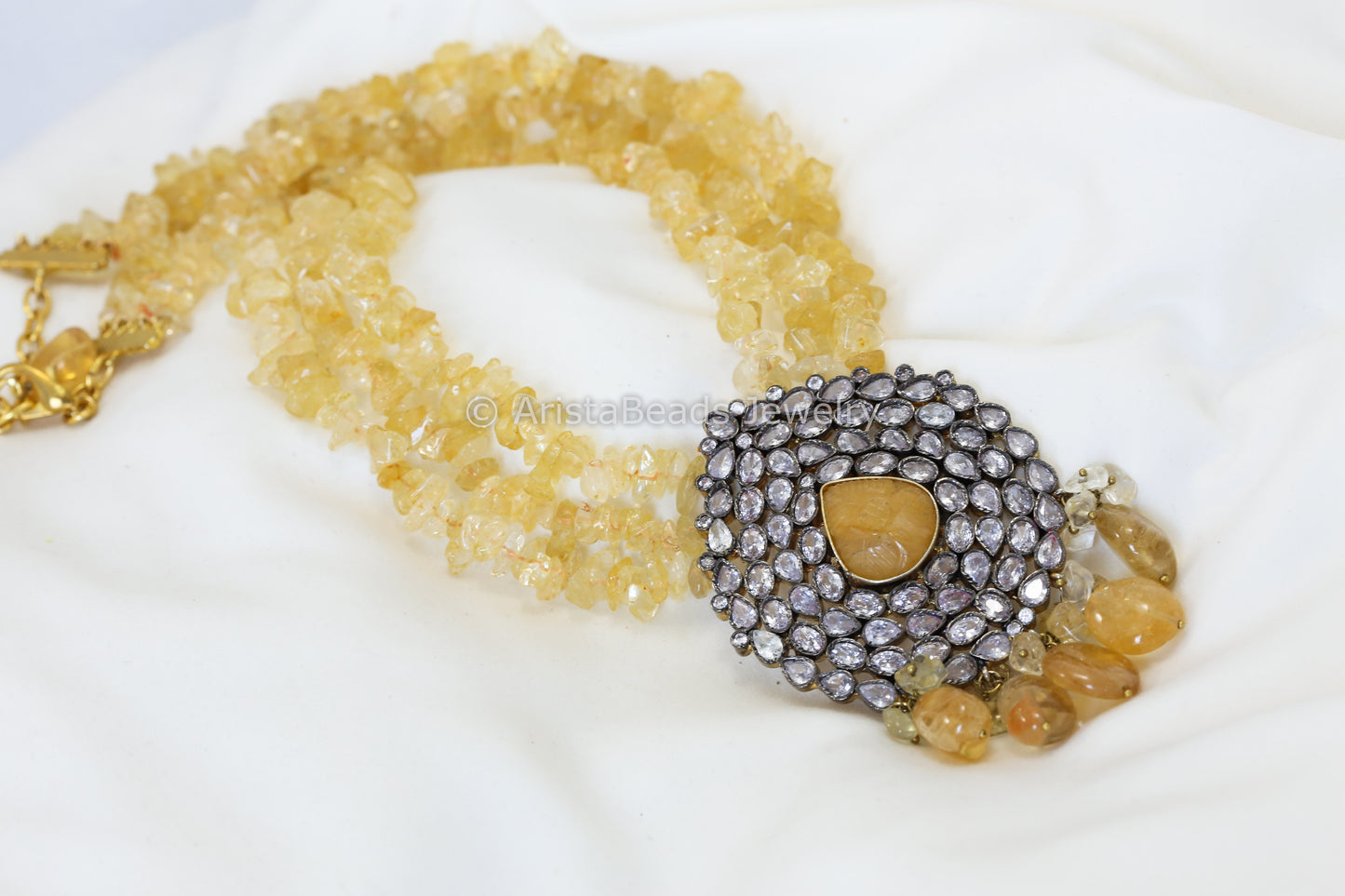 Victorian Polki Yellow Quartz Kundan Necklace