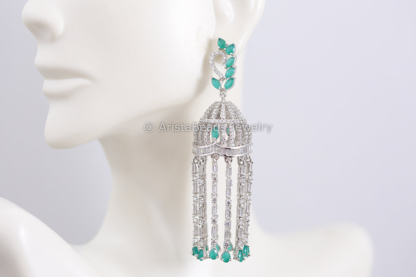 Emerald Silver Finish Jhumka