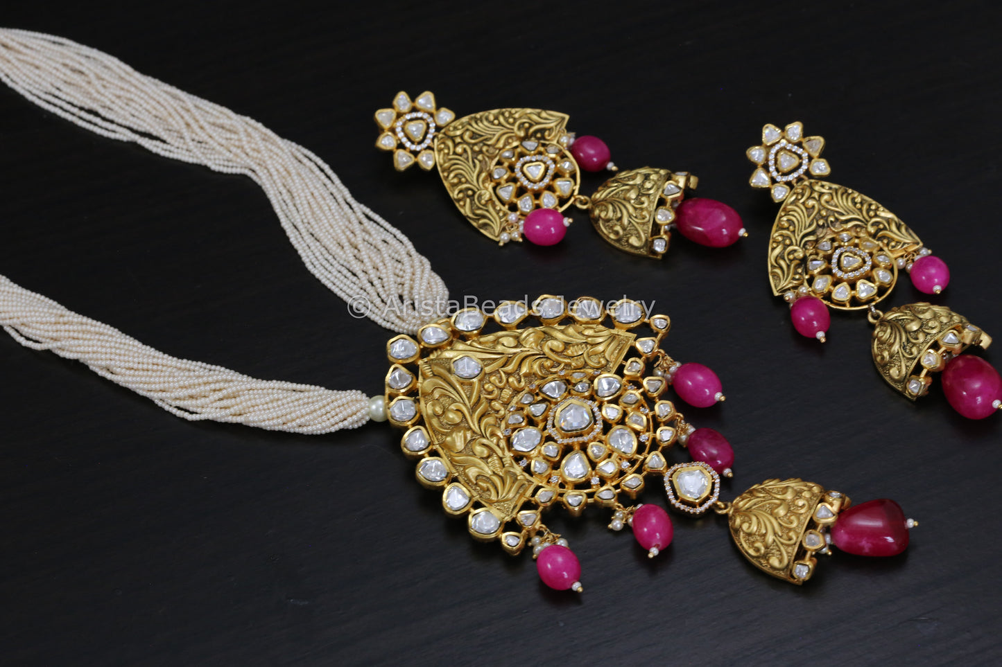 Next To Real Premium Quality Uncut Polki Nakshi Necklace Set
