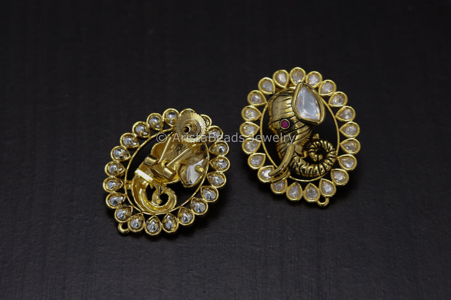 Silver Foil Kundan Ganesha Studs