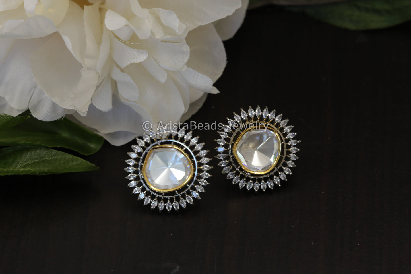 Large CZ & Uncut Polki Studs