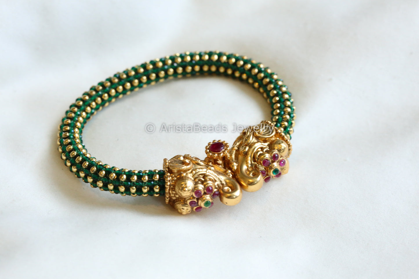 Antique Gold Elephant Bangle - Green Gold (2.4/ 2.6)