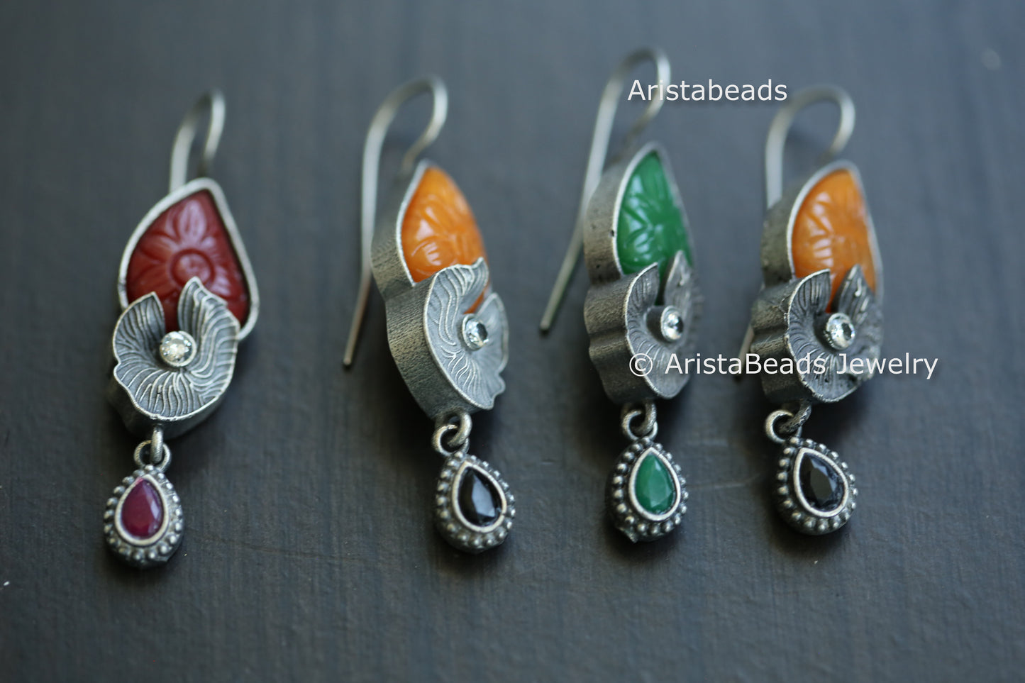 Carved Stone Drop Earrings