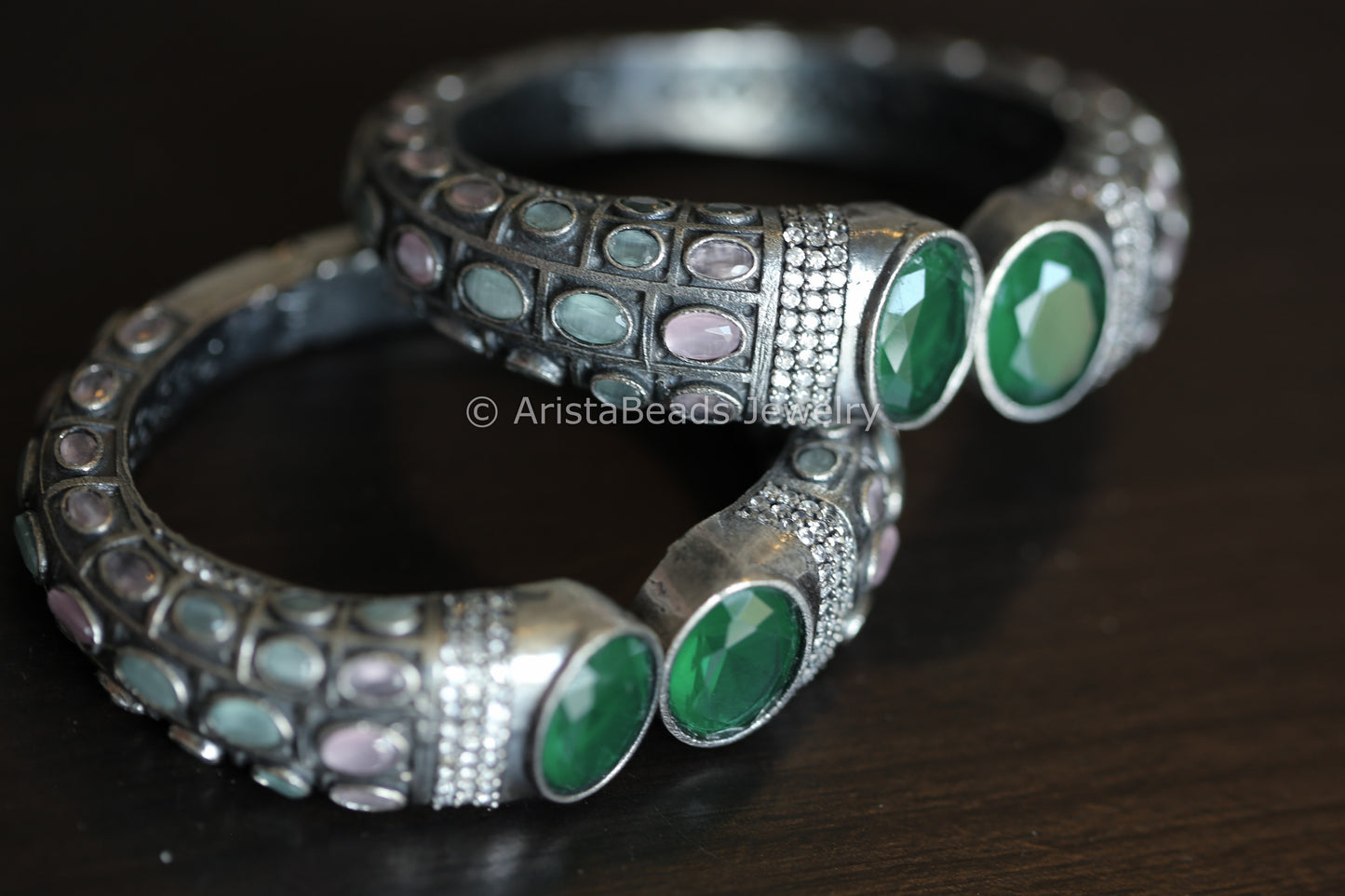 Silver Look Bangle Kada - Mint Pink