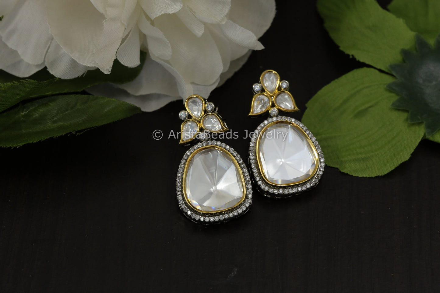 Large Dual Tone Uncut Polki Earrings