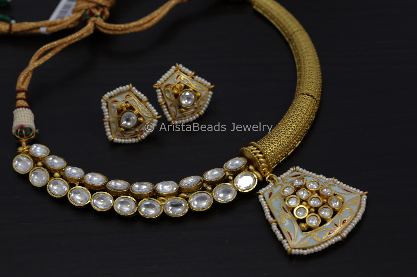 Enamel Kundan Half&HalF Hasli Set - Powder Blue