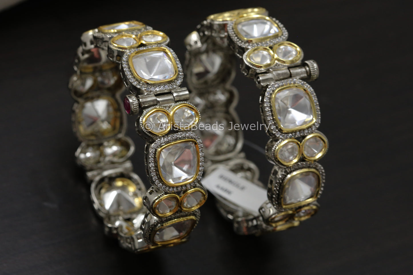 Big Uncut Polki Bangle Set (Openable)