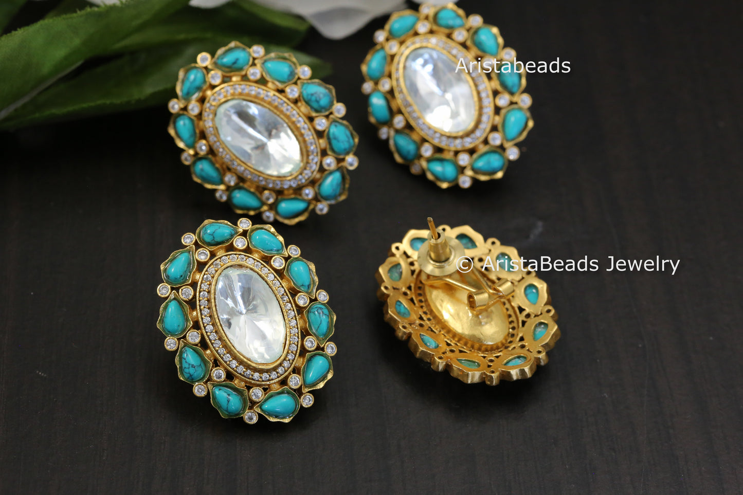 Turquoise Uncut Kundan Earrings