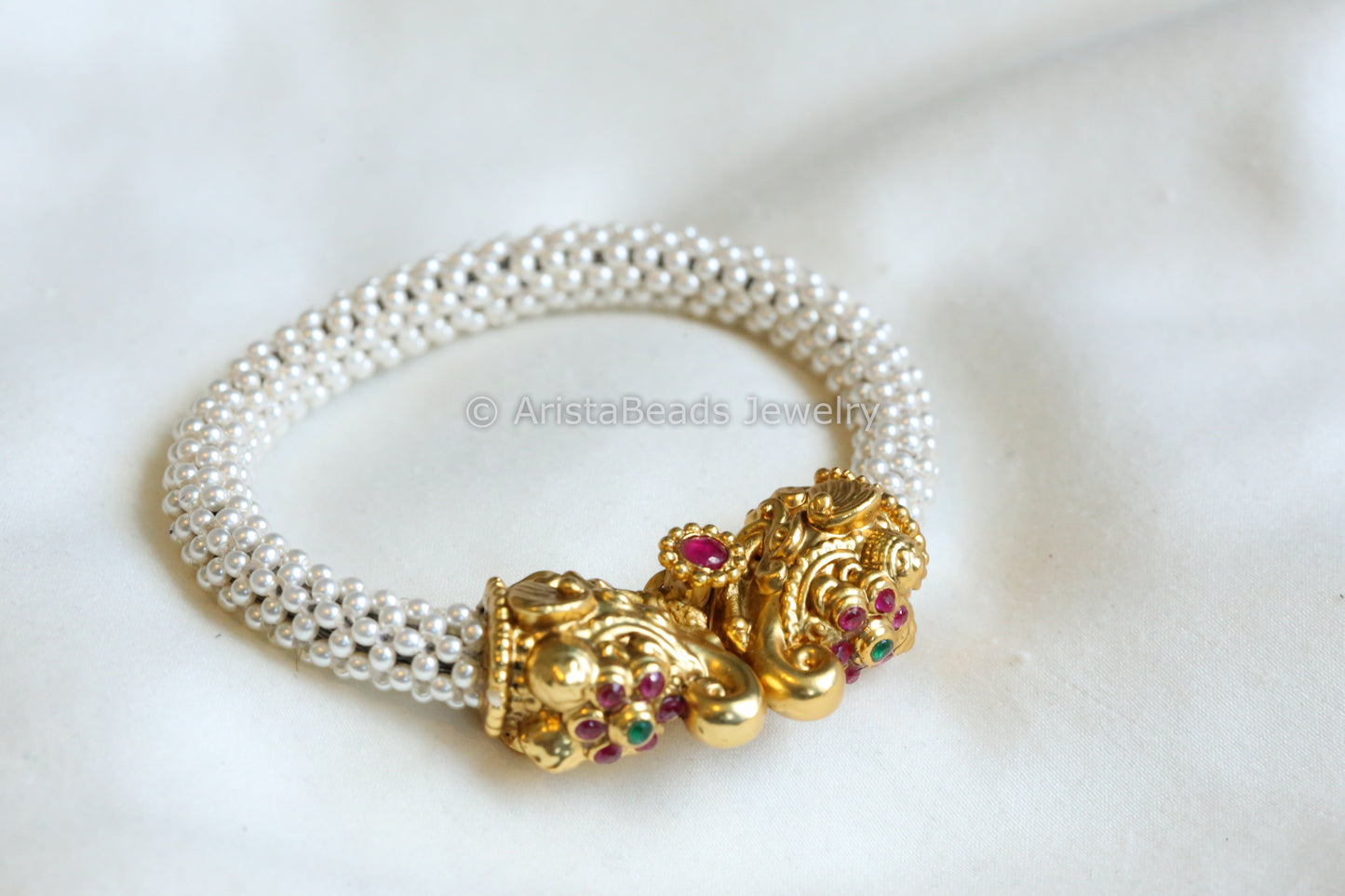 Antique Gold Elephant Bangle - Pearl (2.2/2.4)