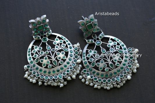 Large Jadau CZ Setting Earrings - Green