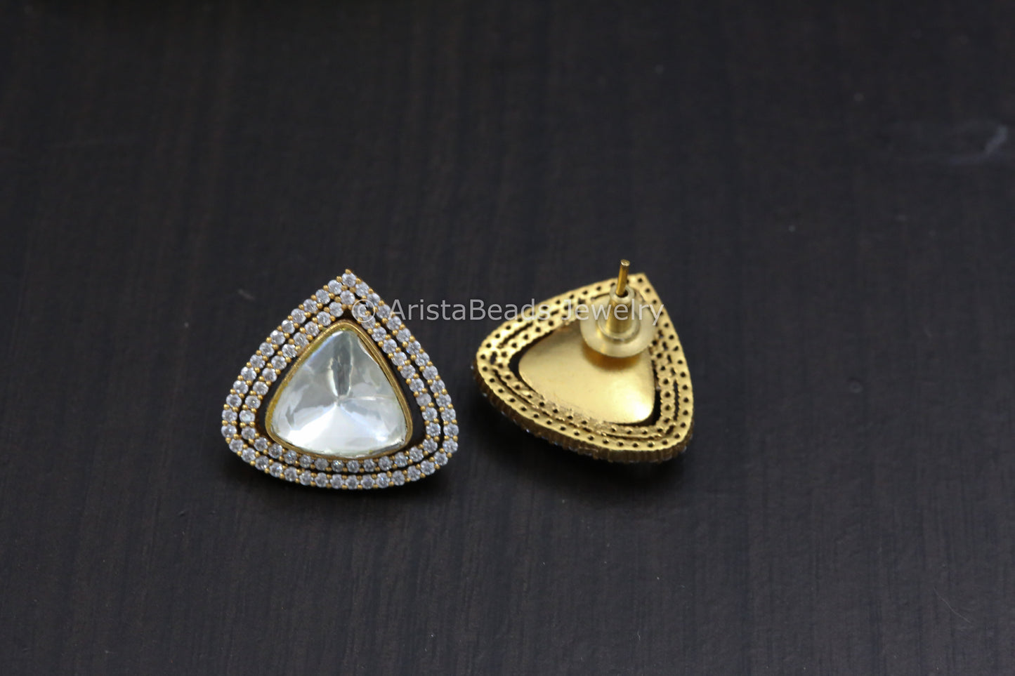 Triangle Uncut Polki & CZ Studs