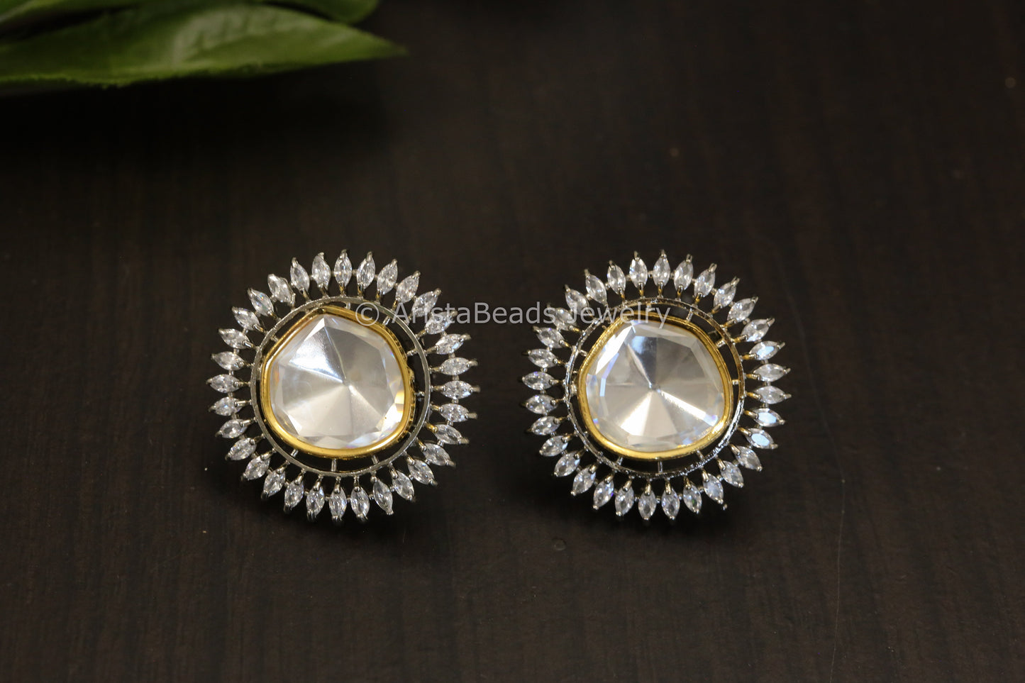 Large CZ & Uncut Polki Studs