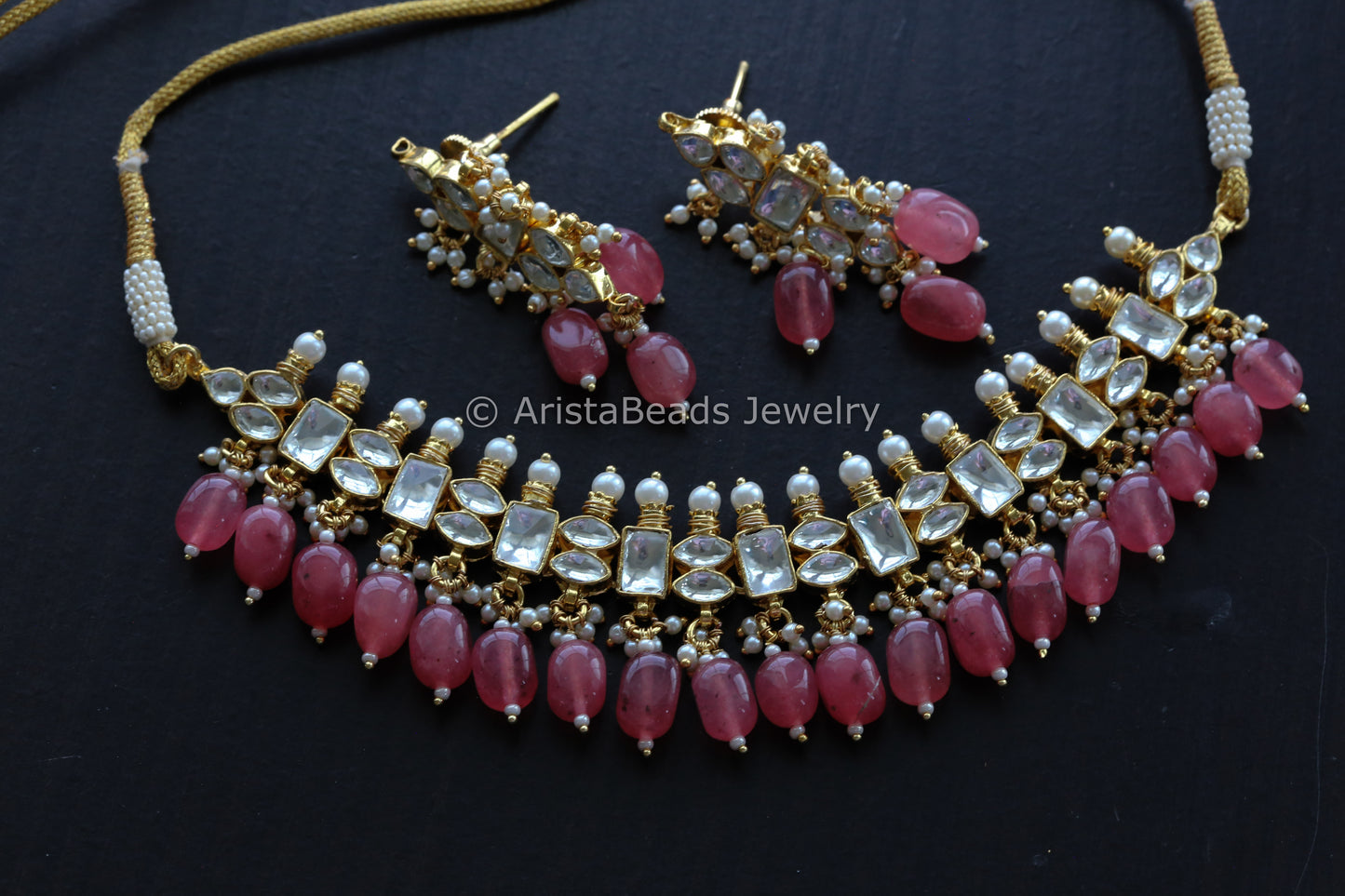 Dainty Pachi Kundan Choker Set - Pink