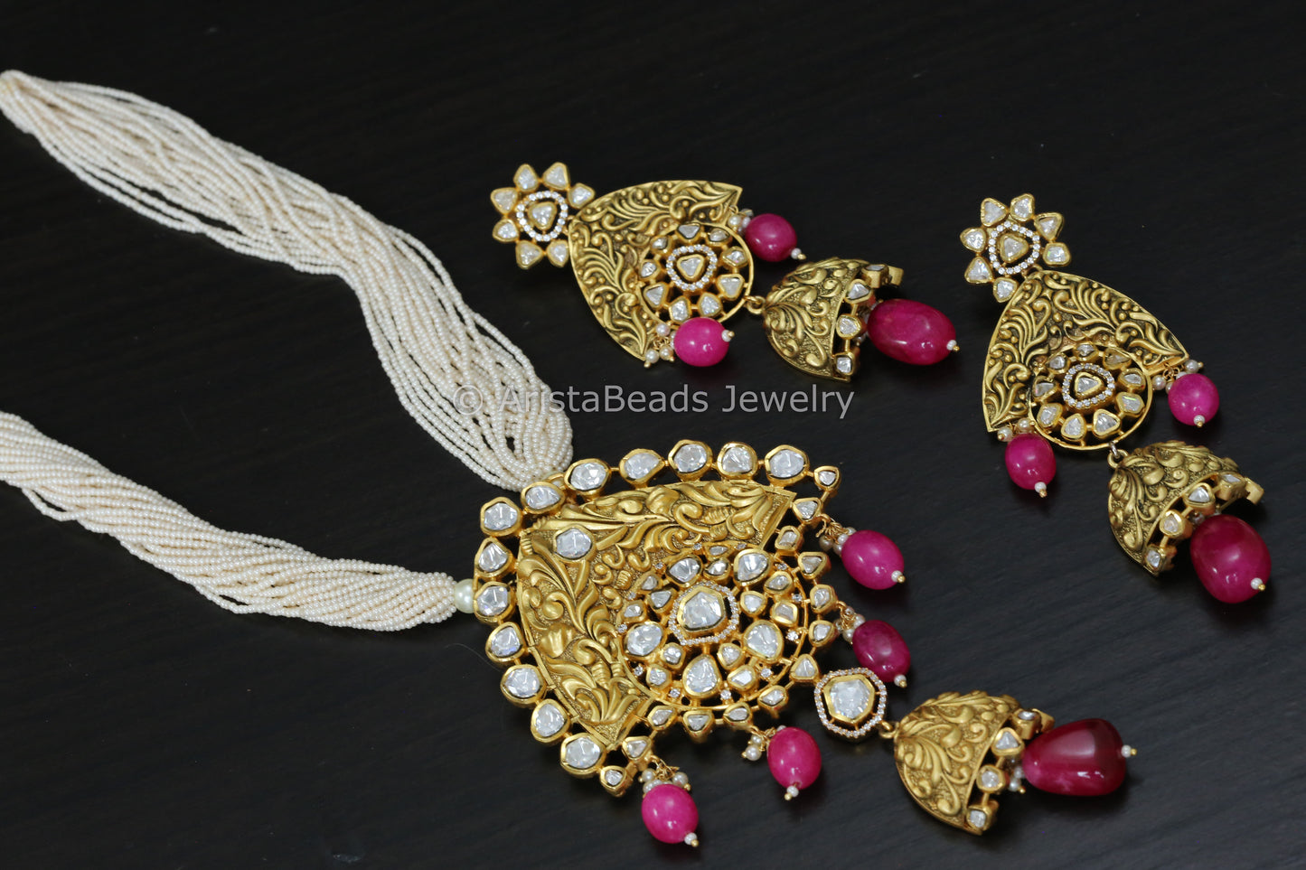Next To Real Premium Quality Uncut Polki Nakshi Necklace Set