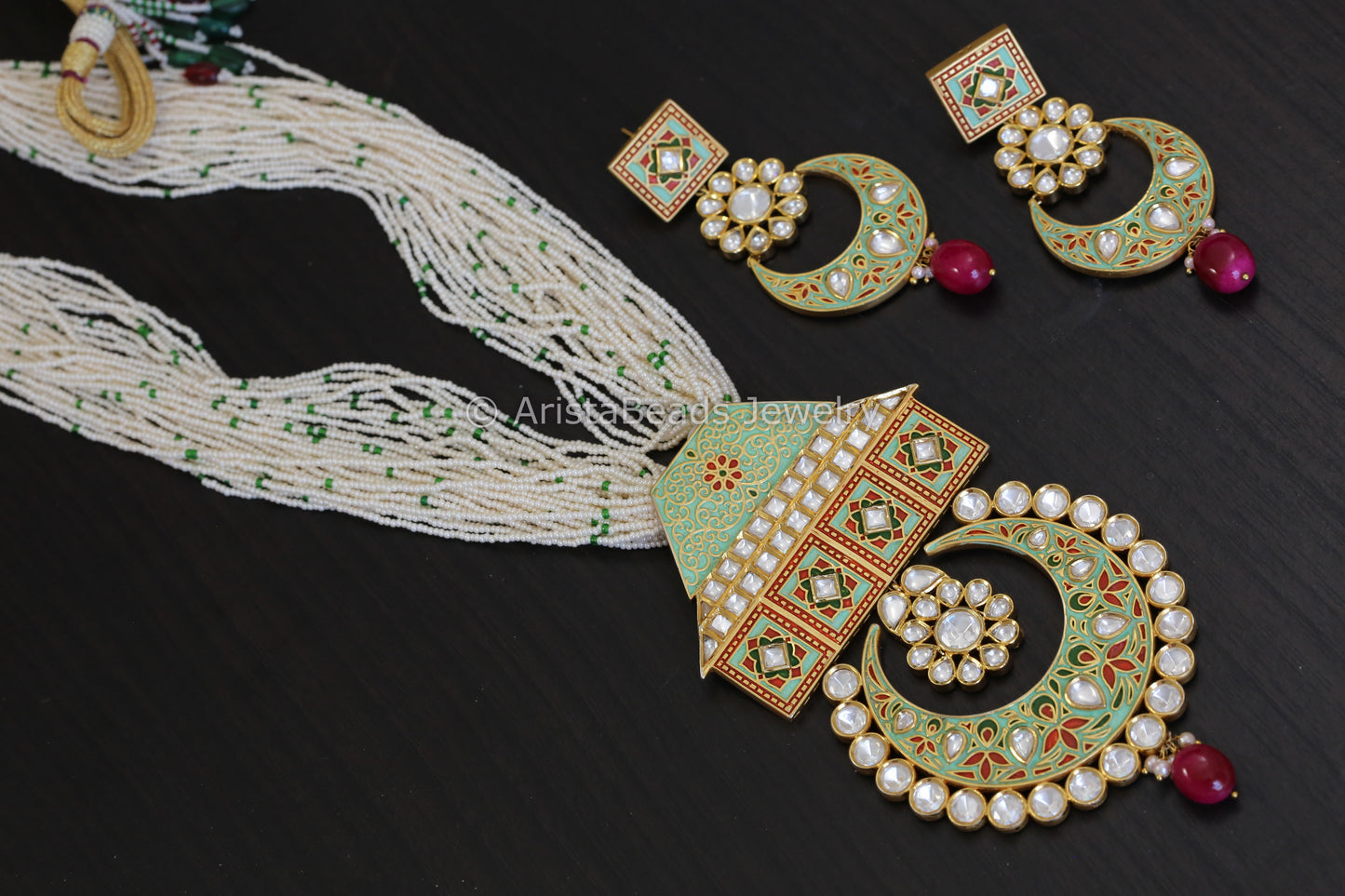 Premium Quality Enamel Uncut Kundan Necklace Set