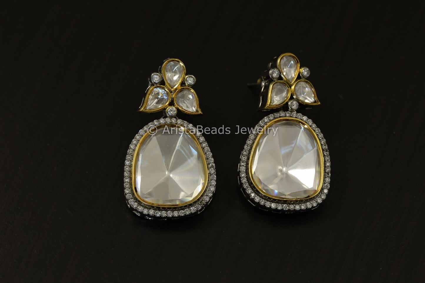 Large Dual Tone Uncut Polki Earrings
