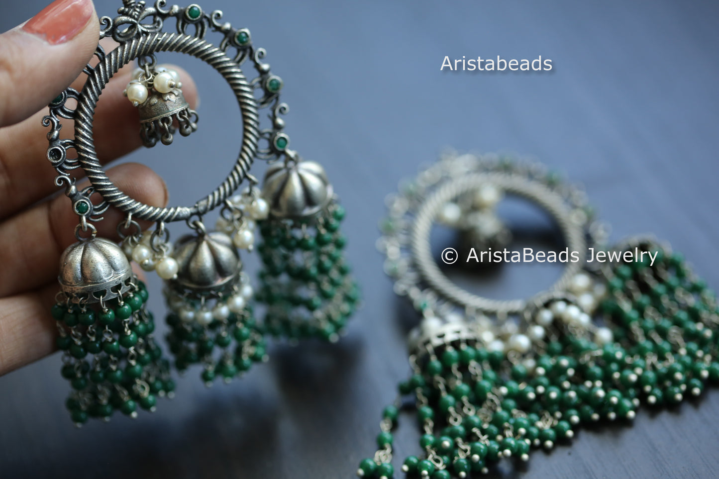 Large Layered Jhumka - Green
