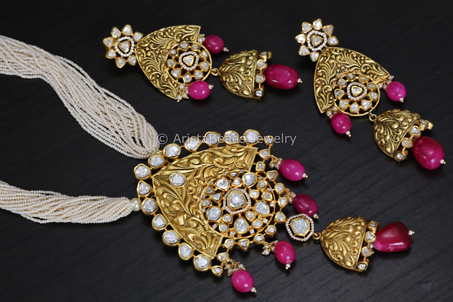 Next To Real Premium Quality Uncut Polki Nakshi Necklace Set
