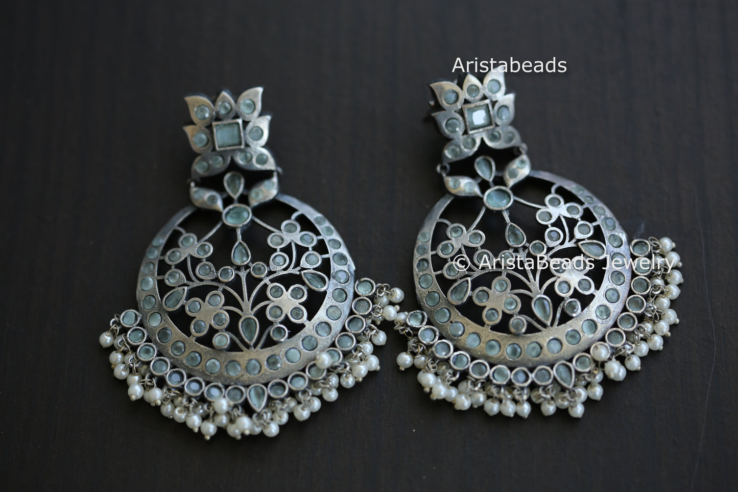 Large Jadau CZ Setting Earrings - Mint