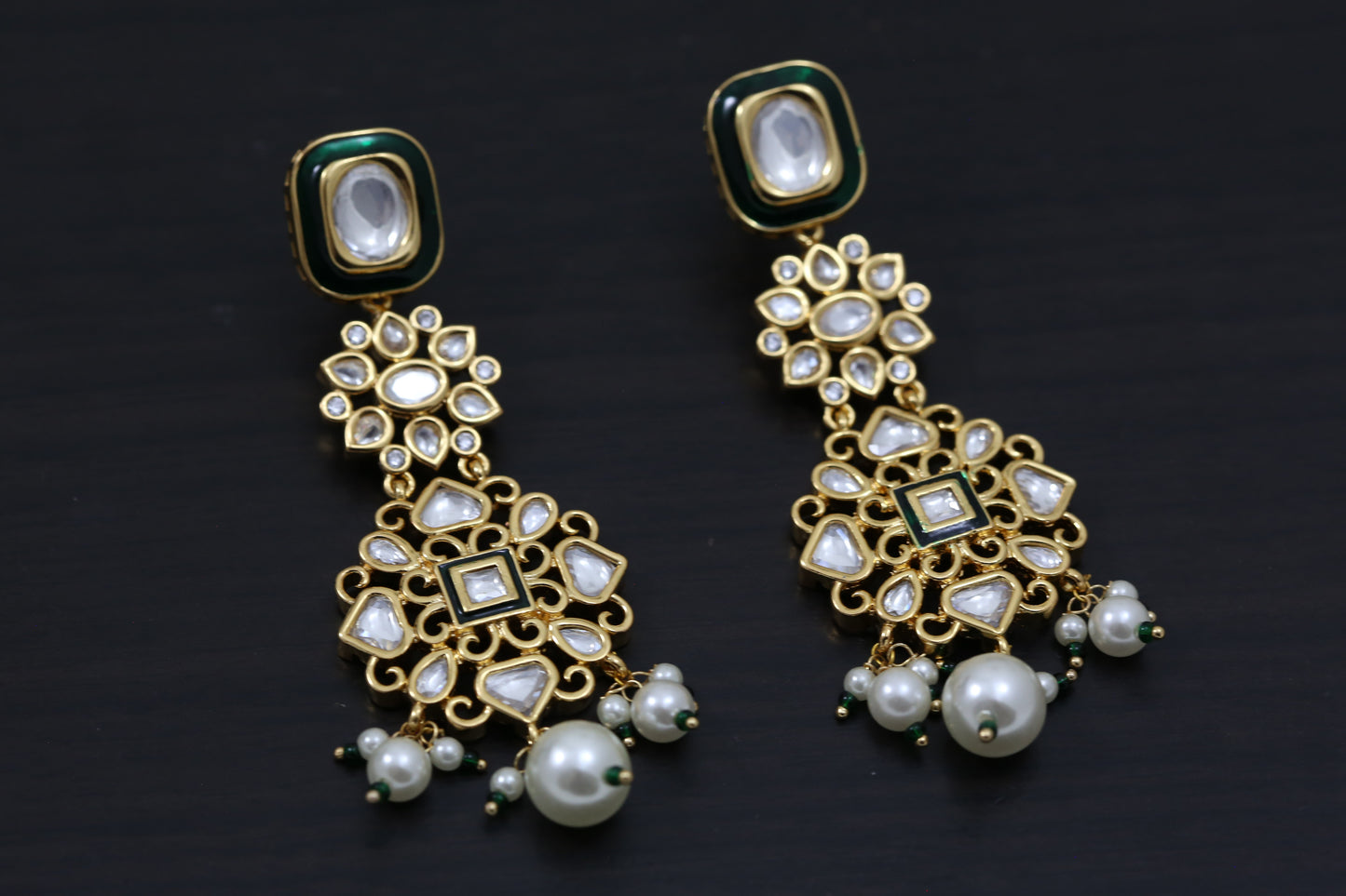 Premium Quality Kundan Earrings - Green