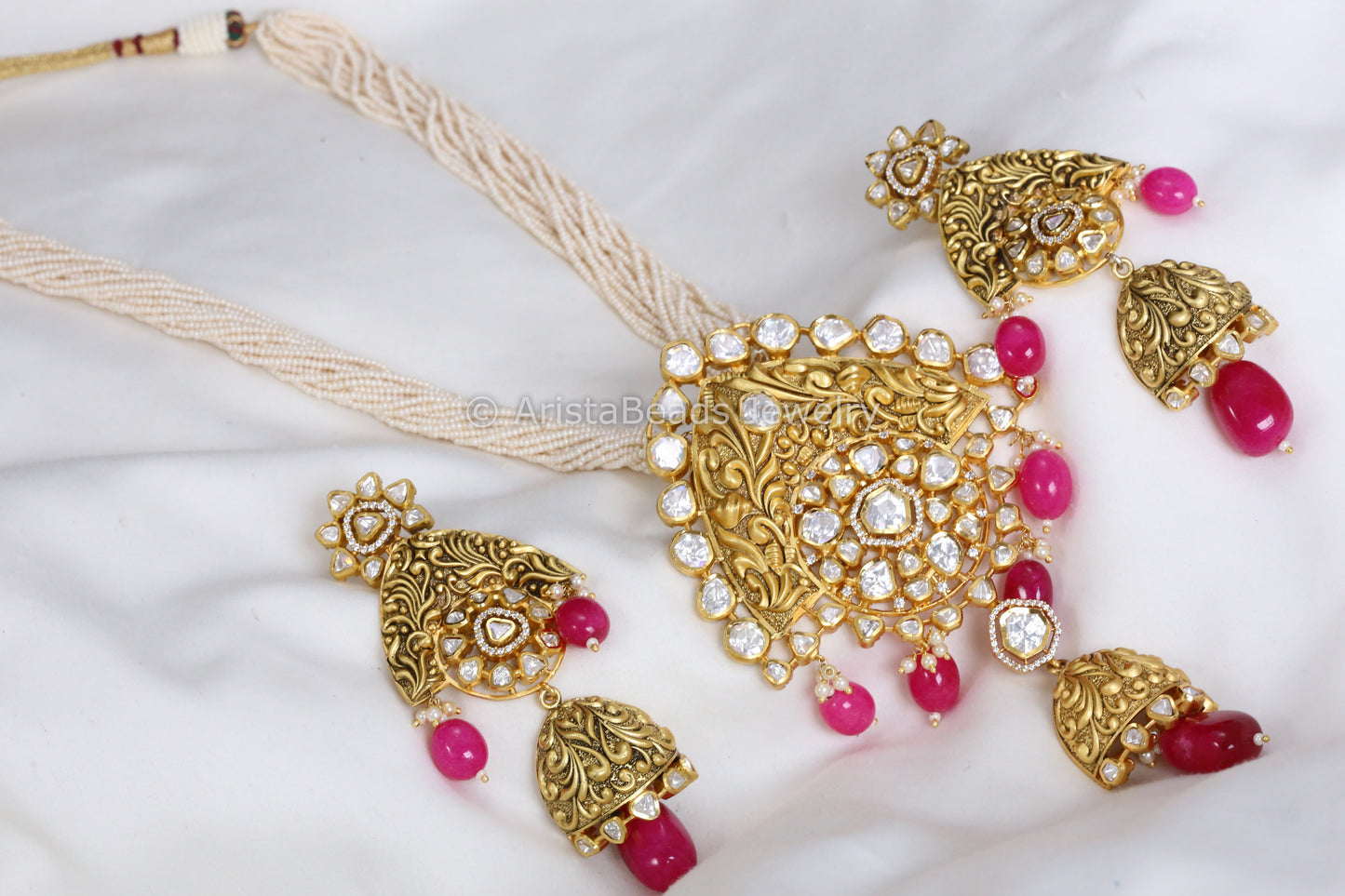 Next To Real Premium Quality Uncut Polki Nakshi Necklace Set