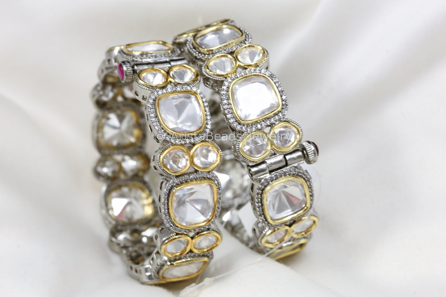 Big Uncut Polki Bangle Set (Openable)