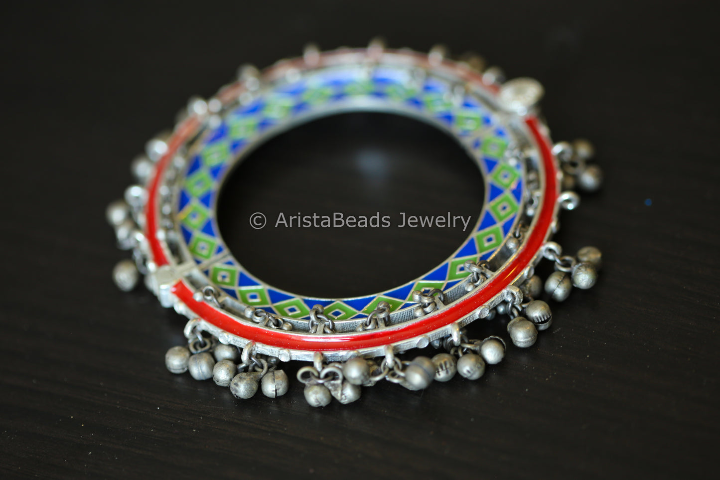 Silver Look Ghungroo Bangle - Blue Green Red