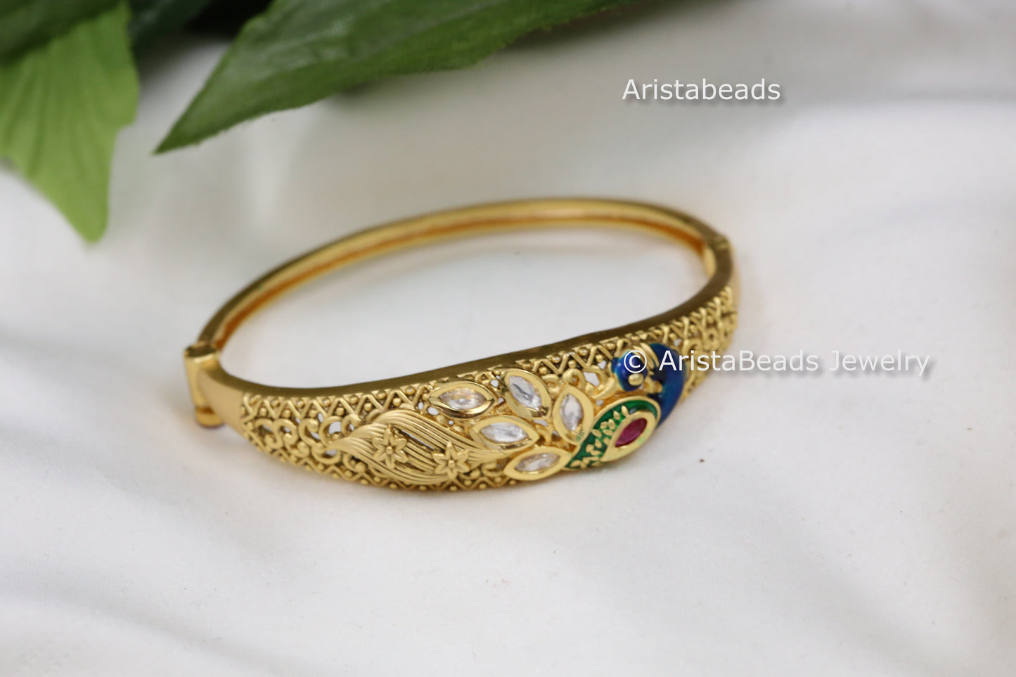 Delicate Foil Kundan Peacock Bracelet