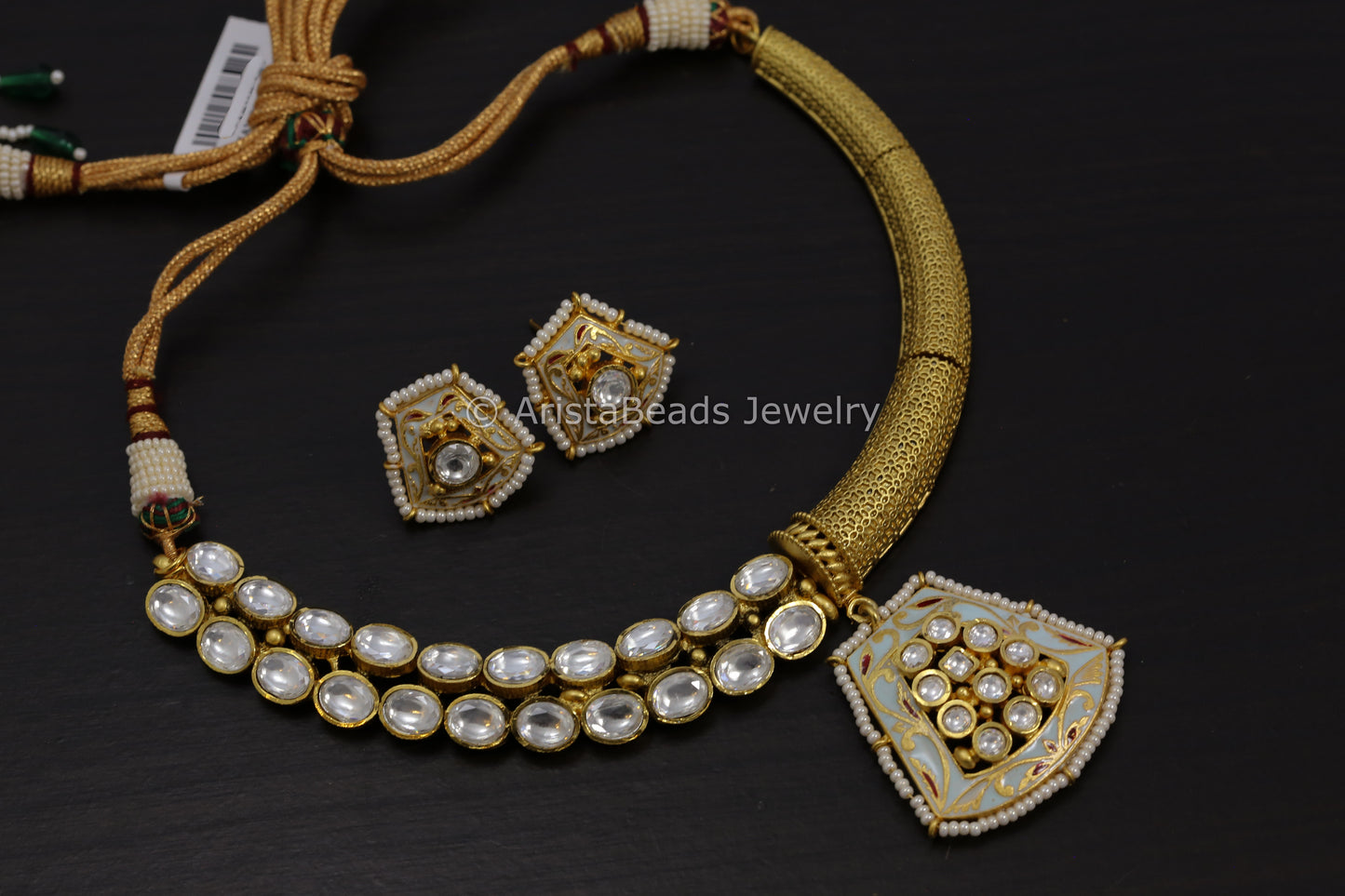 Enamel Kundan Half&HalF Hasli Set - Powder Blue