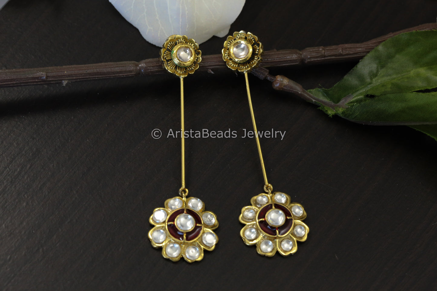 Long Enamel & Kundan Polki Earrings
