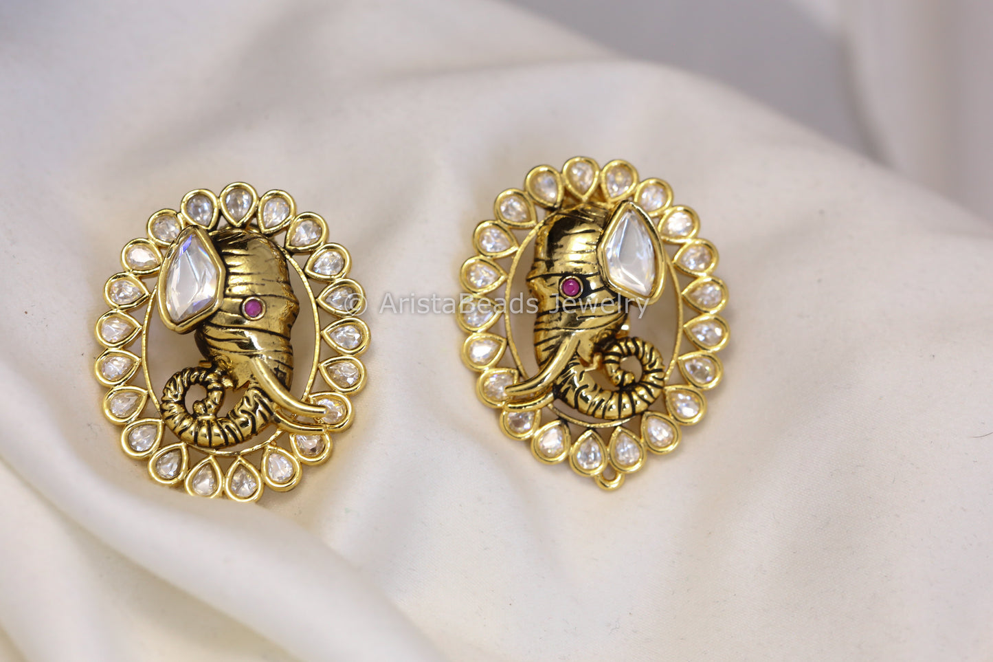 Silver Foil Kundan Ganesha Studs