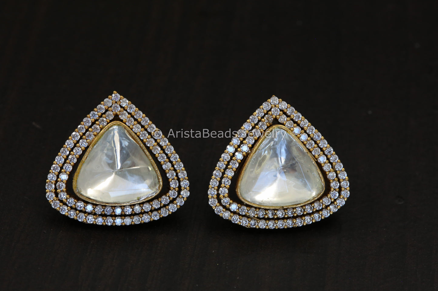 Triangle Uncut Polki & CZ Studs