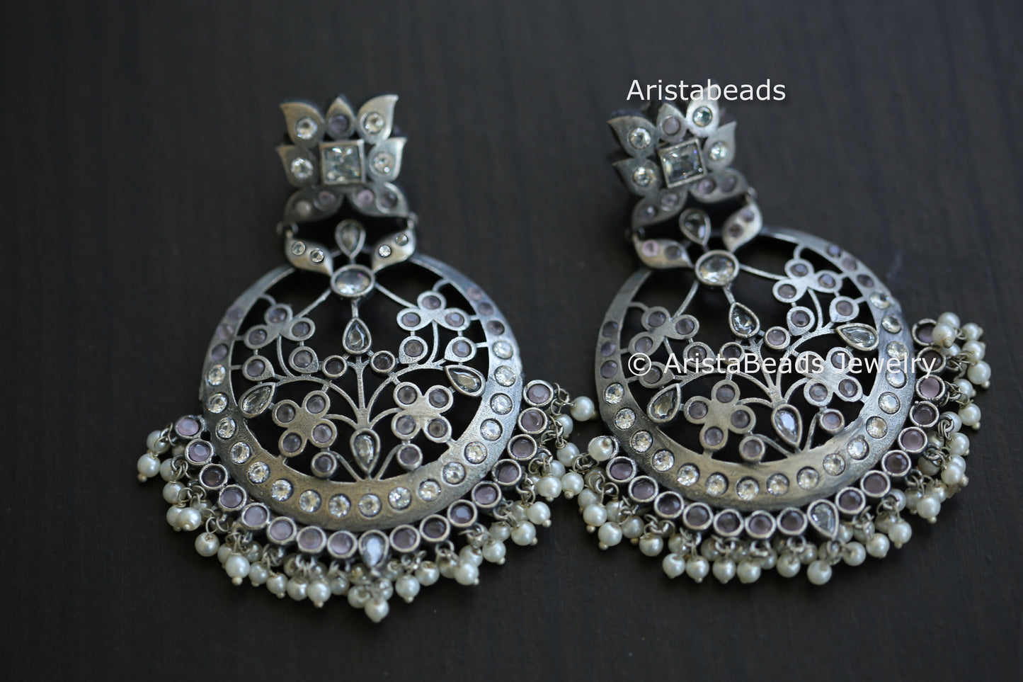 Large Jadau CZ Setting Earrings - Pink