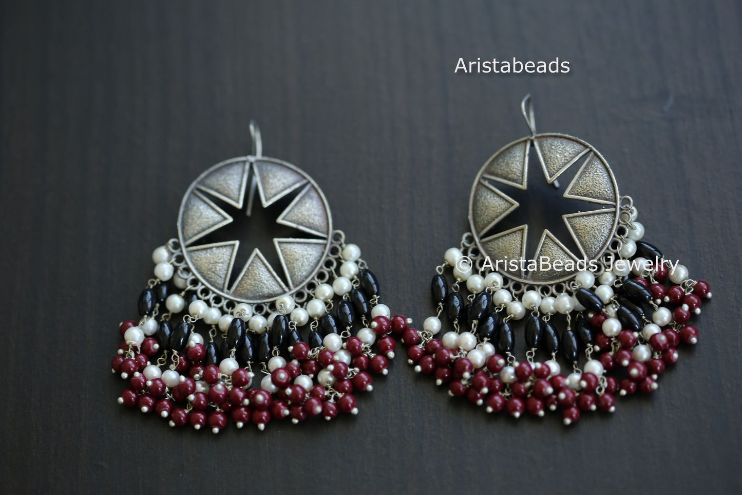 Red & Black Drop Oxidized Earrings