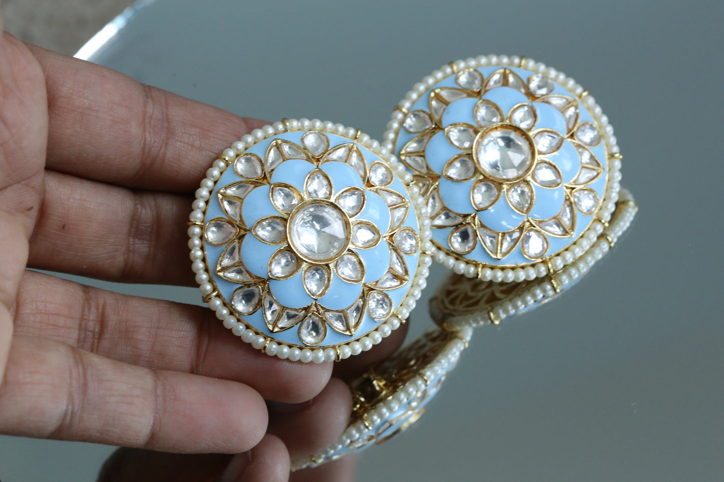 Extra Large Blue Kundan Studs