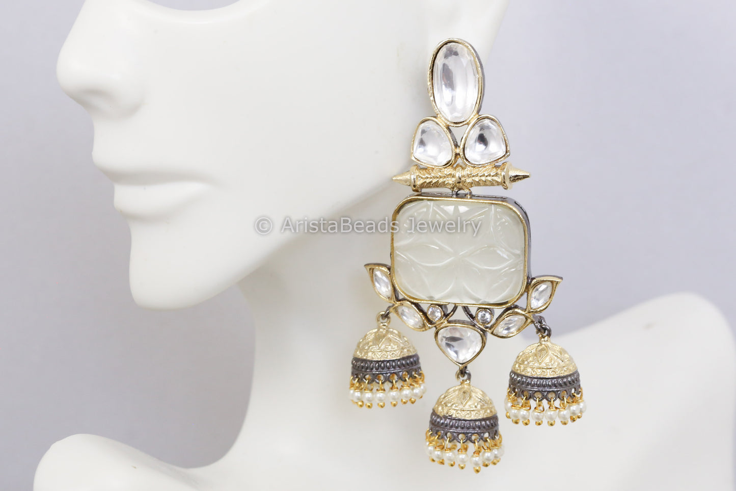 Carved Stone Layered Jhumka - Pastel Yellow