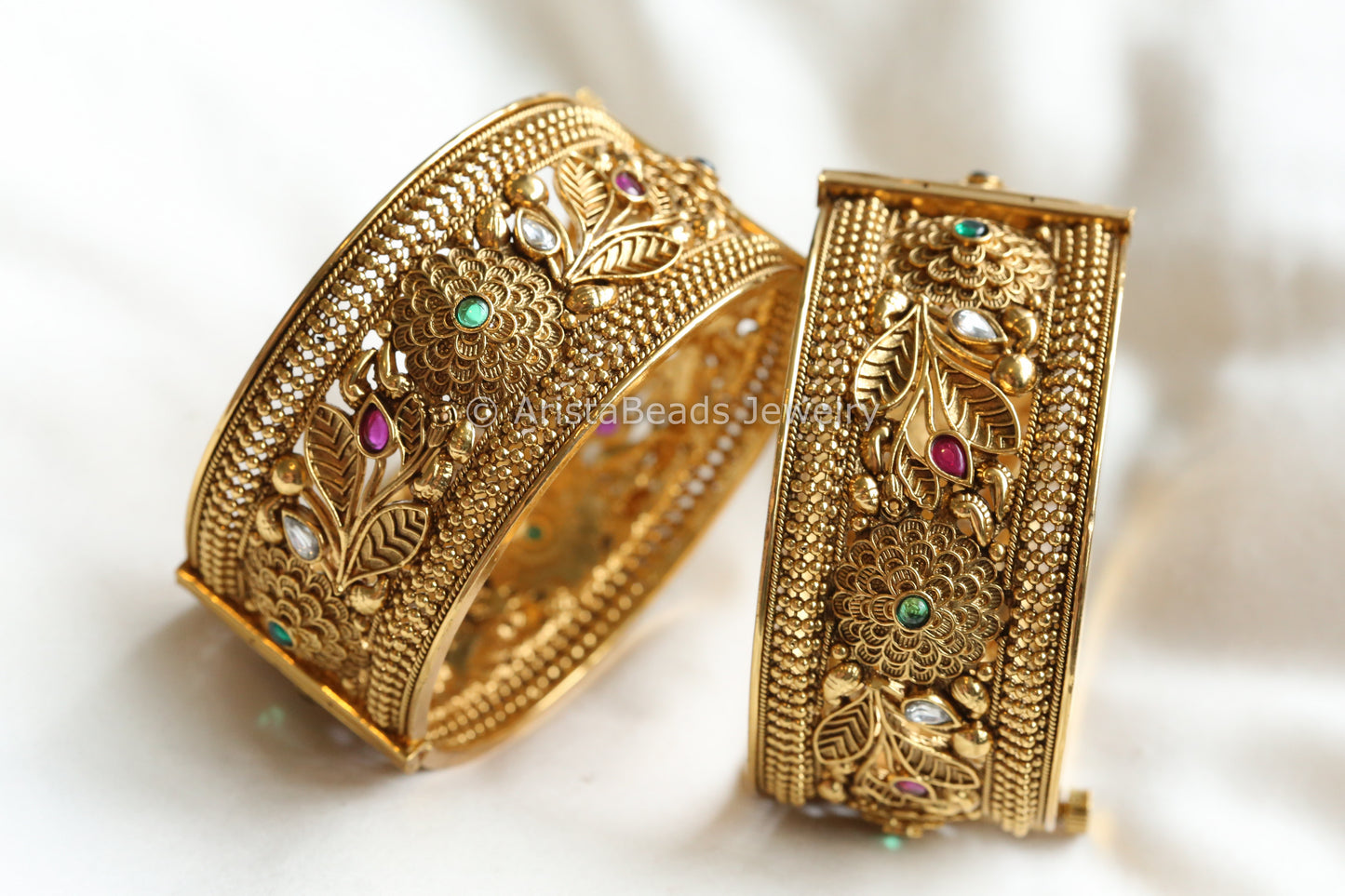 Antique Gold Multicolor Bangle Set (Openable)
