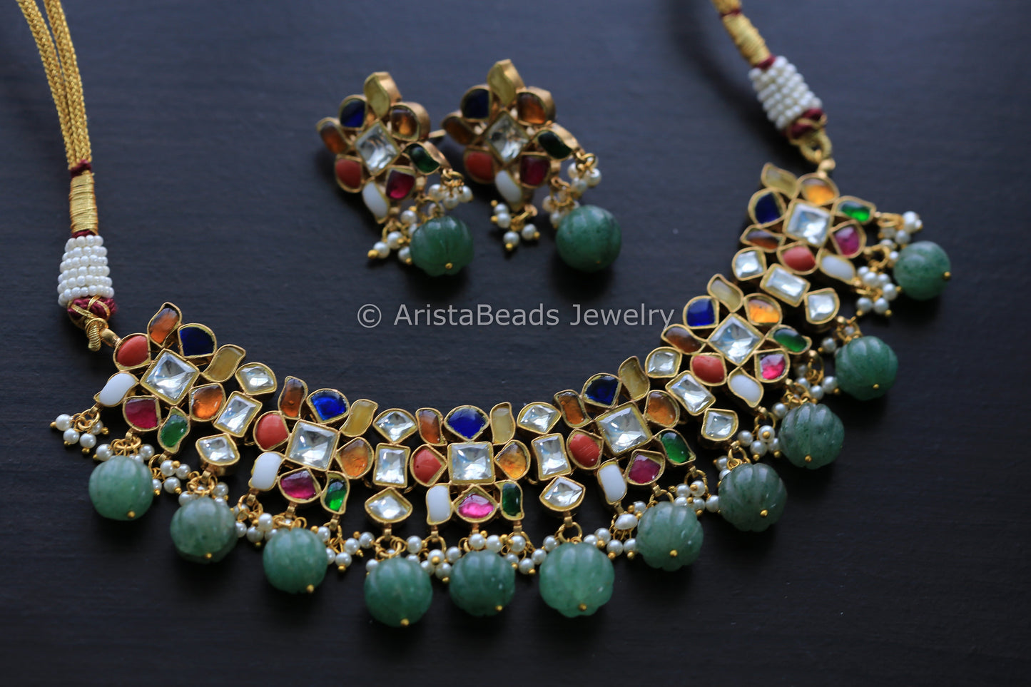 Handmade Navratan Kundan Necklace Set