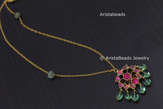 Handmade Delicate Kundan Necklace - Ruby